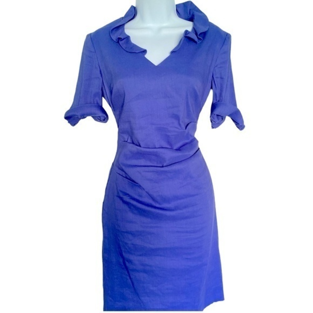 Sara Campbell Ruched Dress - 2 cornflower blue , cotton spandex ,USA
